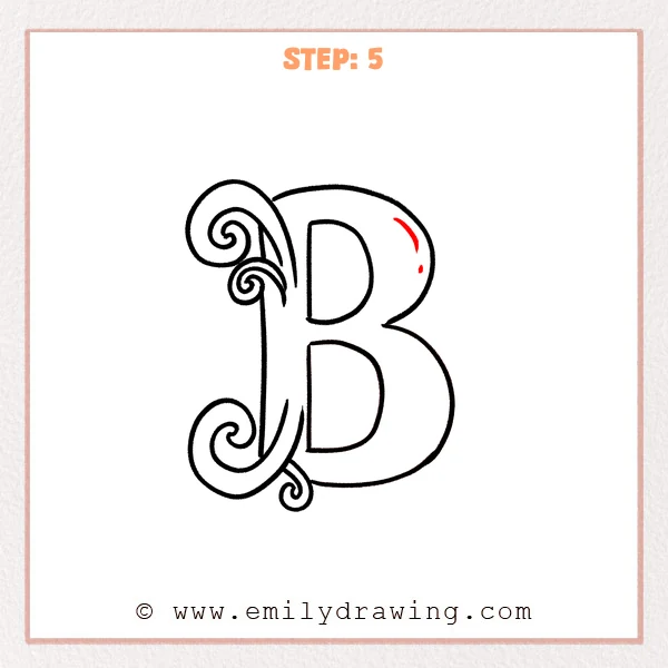 how to draw a fancy letter b - A fancy letter B with a small curved highlight and a tiny dot on the upper-right bowl.